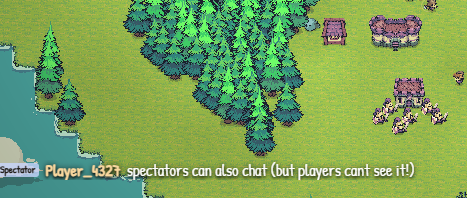 Post-game spectator chat panel centered over the game after a player is eliminated
